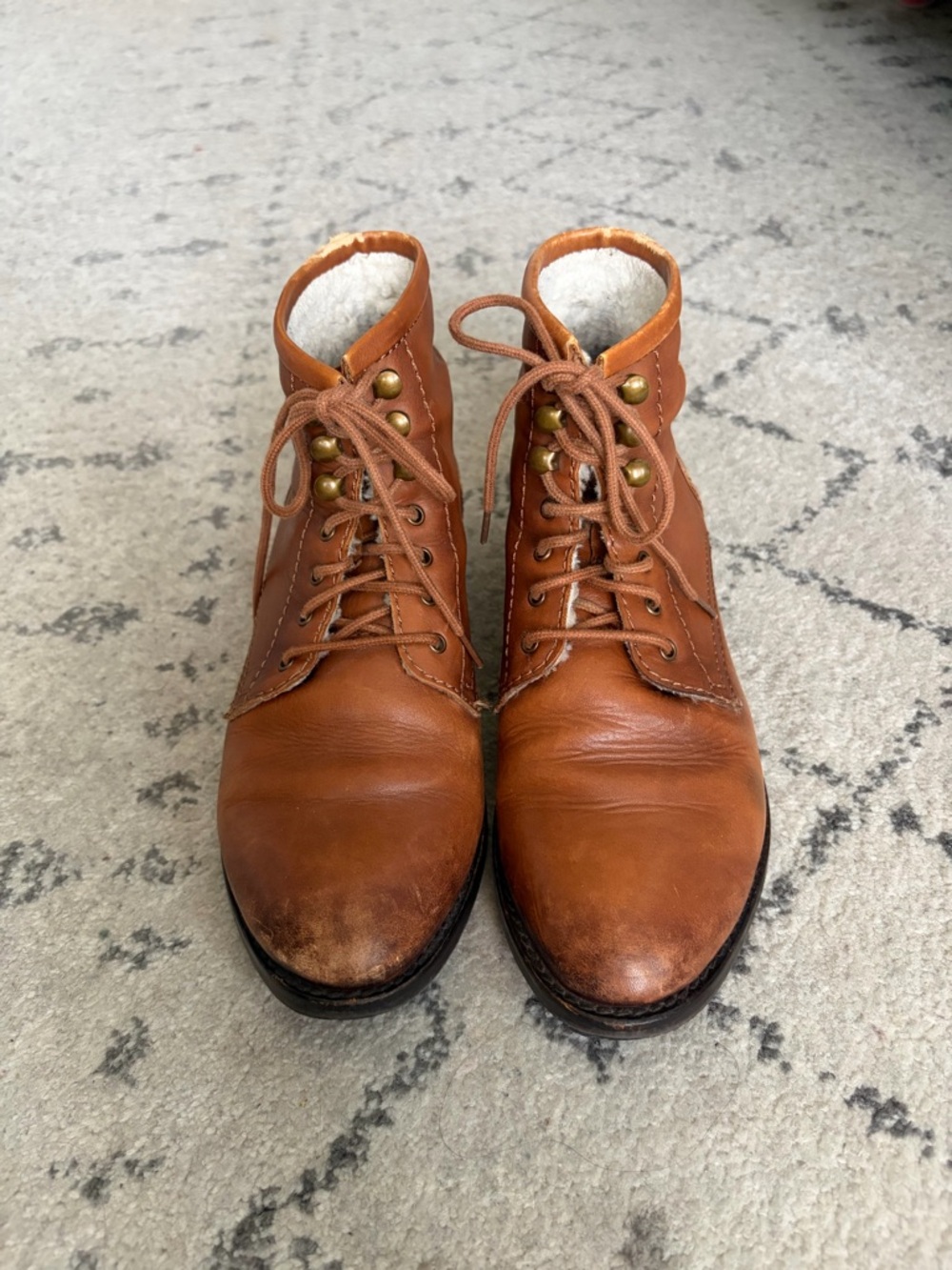 Park Lane Cognac Leather Lace-Up Ankle Booties